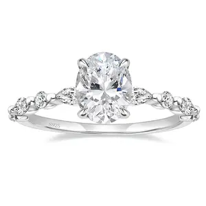 3 CT 925 sterling silver ring oval cut cubic zirconia engagement single halo women's Christmas gift promise ring