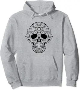 Sugar Skull Mandala - Day of the Dead Henna Tattoo Style Pullover Hoodie - Nicollev Shop 81B0BSRHDCVP