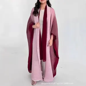 Pleated plus Size Spring Autumn Coat Gradient Color Loose Batwing Sleeve Women's Fashionable Long Sleeve Robe