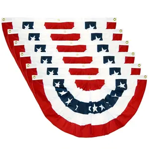 6-Pack American Patriotic Pleated Fan Flags, 3 X 1.5 Ft Usa Flag Banners, Star-Spangled Bunting for Independence Day, Labor Day, Outdoor Banners, 18x35 Inches