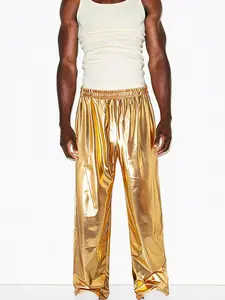 Men's Metallic Pants Disco Rave Trousers Sequin Joggers with Pockets S Xxxl Elastic Waist Fitted Style