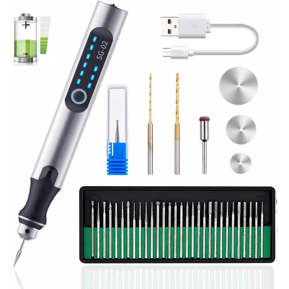 USB Rechargable Engraving Pen with 35bits,Mini Electric Engraver Etching Machines Cordless Rotary Tools Engraved  Stone Metal Plastic   Model