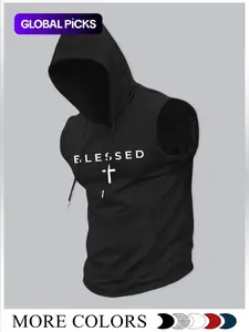 Men's Fashion Hooded, Casual Summer Wear, Athletic Workout Clothing, Moderate Fabric Thickness, Fitted Style, Ideal for Outdoor Activities, Athletic Tops