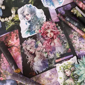 2 types, 1 set 78 vintage stickers, themed around plants, flowers, trees, elf characters, includes both scrapbook paper stickers, vintage style, paper DIY journal decoration scrapbook material paper sticker pack