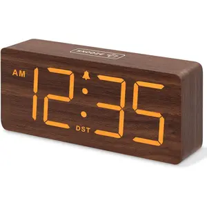 Wooden Digital Alarm Clock for Bedroom-Desk Clock with Large Numbers for Living Room,Office, Loud Alarm for Heavy Sleepers,Adults, Volume Control, Dimmer, DST, Wood Decor (Adapter Powered)