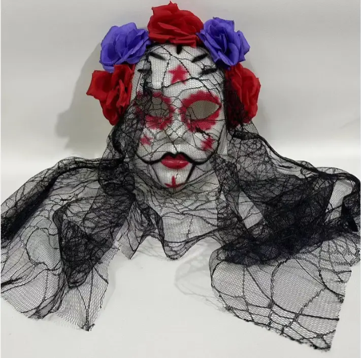 Mexican Day of the Dead Masquerade Skull Mask - Halloween Horror-Quirky Face Covering Accessory for Cosplay, Performances
