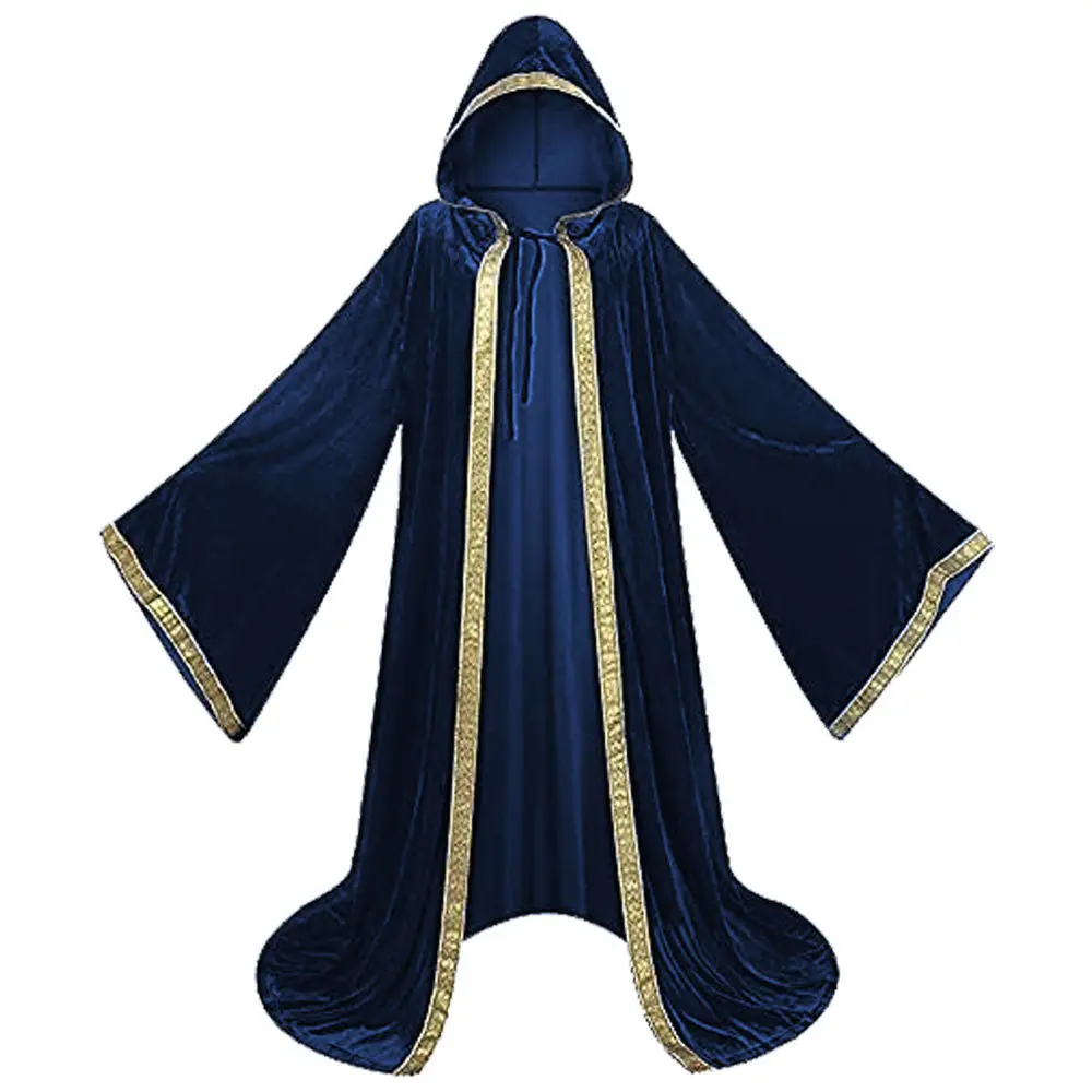 Printed edge blue velvet cloak