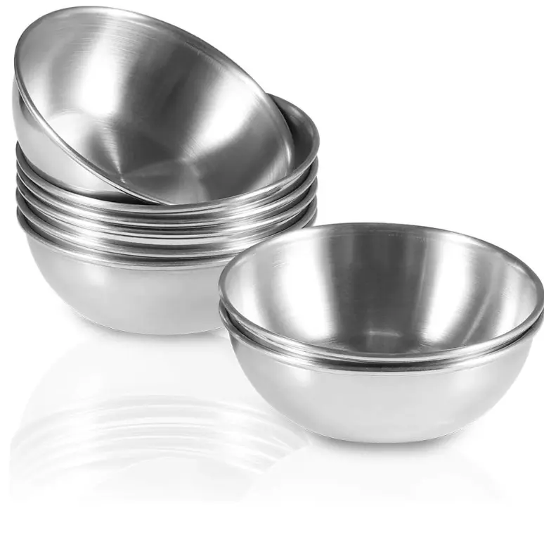 8 Pack 3.2inch Stainless Steel Sauce Dishes Mini Individual Saucers Bowl Round Seasoning Dishes Sushi Dipping Bowl Appetizer Plates, Sliver