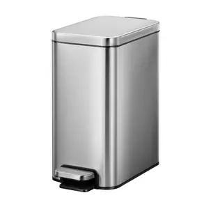 Bedroom Office Trash Can 2.6 Gallon Small Stainless Steel Step Garbage Bucket Bin with Soft Close Lid Silver for Quiet Disposal