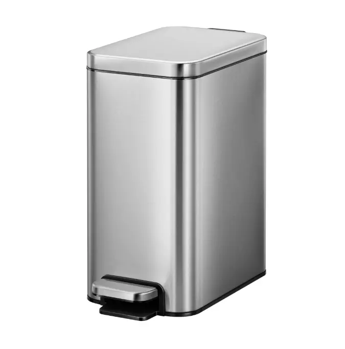 Bedroom Office Trash Can 2.6 Gallon Small Stainless Steel Step Garbage Bucket Bin with Soft Close Lid Silver for Quiet Disposal