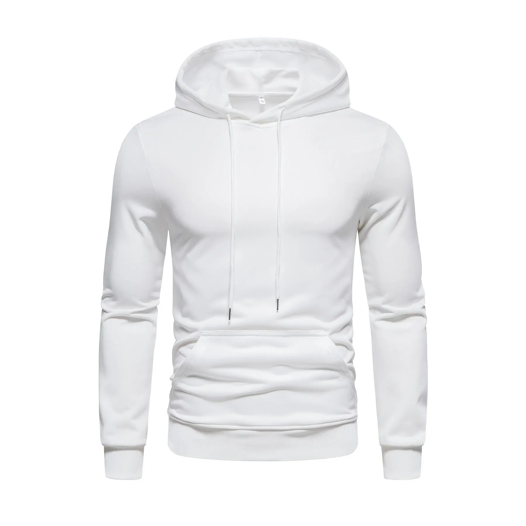 Men's Sleek Solid White Hoodie - Casual Polyester Pullover with Kangaroo Pocket, Long Sleeves & Adjustable Drawstring Neck - Soft, Knit Fabric for Comfort - Machine Wash Safe, Oversized Hoodie