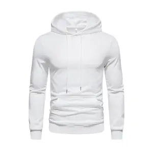 Men's Sleek Solid White Hoodie - Casual Polyester Pullover with Kangaroo Pocket, Long Sleeves & Adjustable Drawstring Neck - Soft, Knit Fabric for Comfort - Machine Wash Safe, Oversized Hoodie