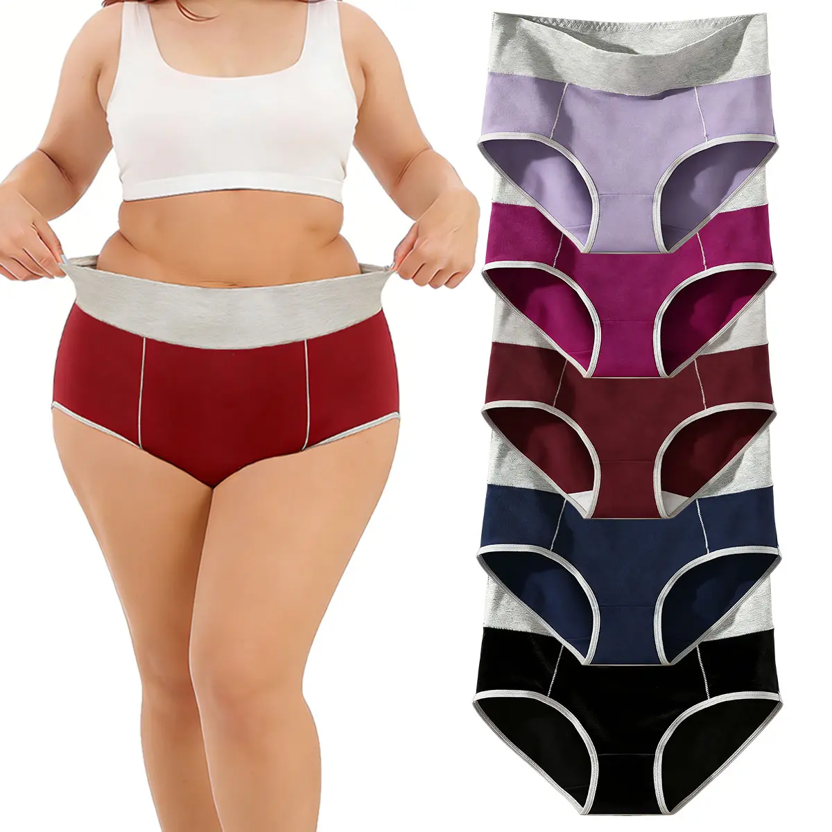 AONOX Women's Plus Size Cotton Panties, 5-Pack High-Waisted No-Roll Underwear with Full Coverage, Soft Breathable Color Block Basics, Daily Casual Underwear, Thanksgiving, Classic, Colorblock Underwear, High Waisted Knicker