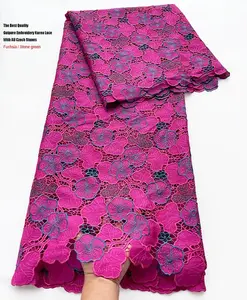 Korean Made Fuchsia African Fabrics Lace with Czech Stones 5 Yards Ideal for Sewing Clothing Accessories & Home Decor