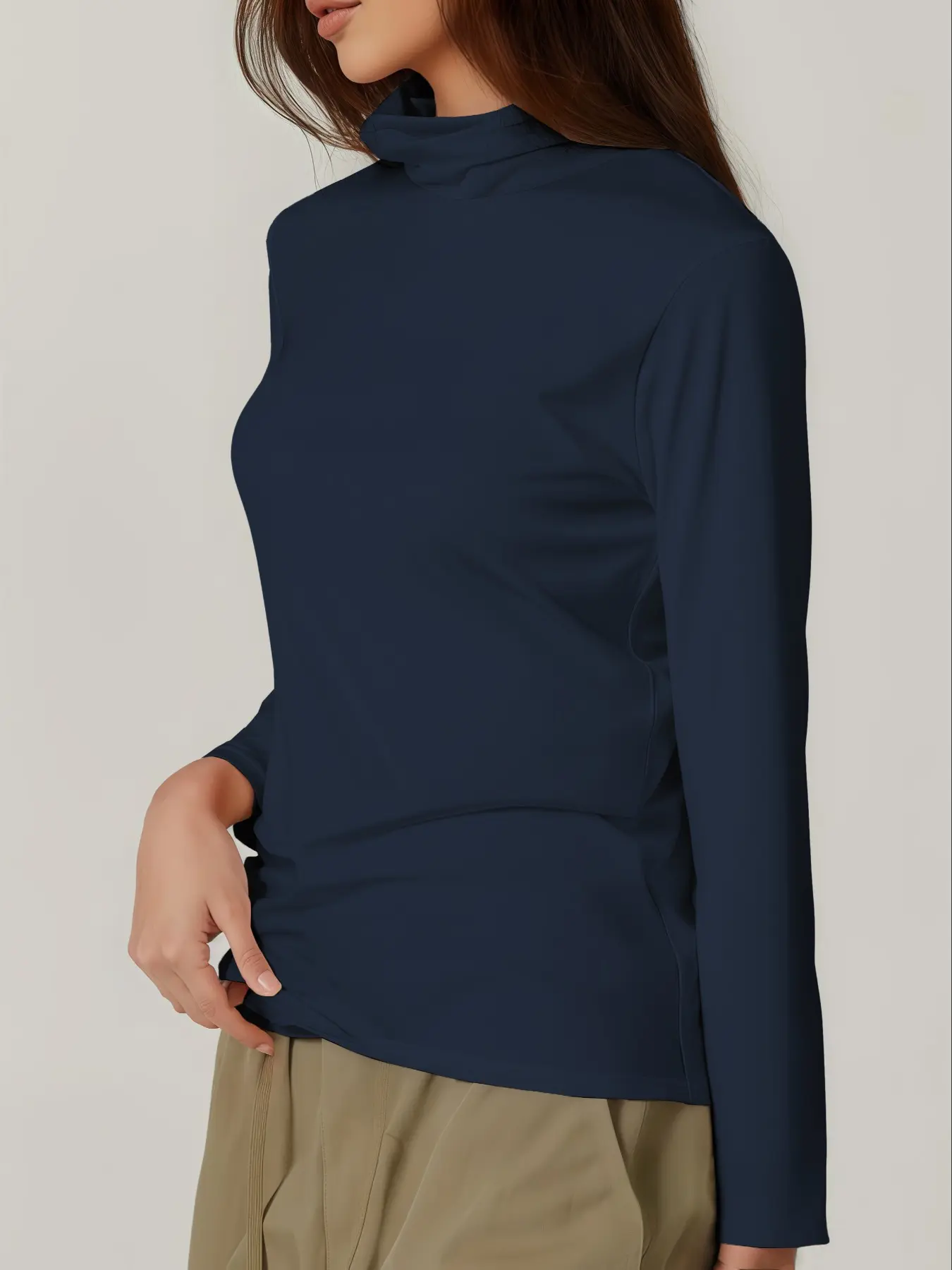 Women's Sporty High Neck Long Sleeve Thermal Top, Warm Comfortable Base Layer Shirt for Cold Weather, Casual Home Wear