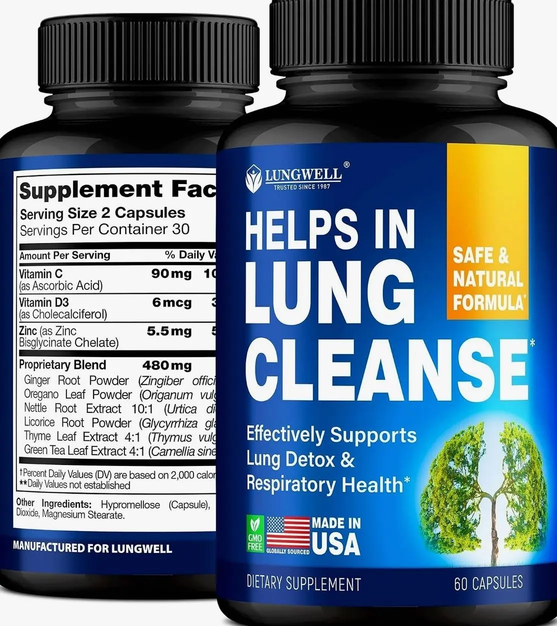 Quit Smoking Aid for Lung Cleanse & Support - Lung Detox for Smokers - Herbs for Respiratory Health: Licorice, Ginger & Nettle Root, Thyme - Clear Lungs Supplement with Vitamins C, D3-60 Capsules