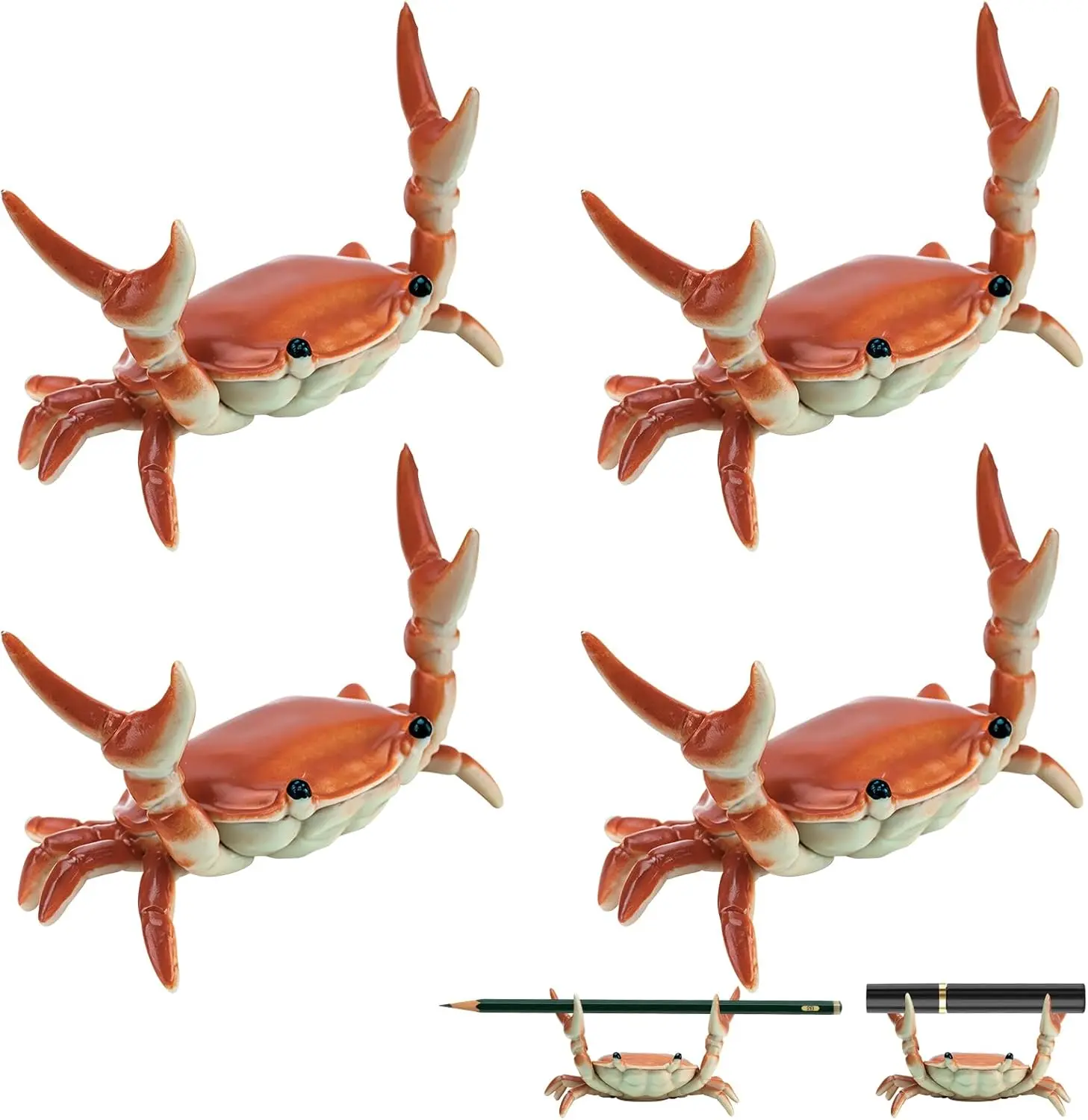 4PCS Crab Pen Holder for Desk, Cute Crab-Shaped Pencil Holders, Fun Office Desk Accessories for Home, Office, School, Ideal Gifts for Family, Friends (4Pcs-Red)