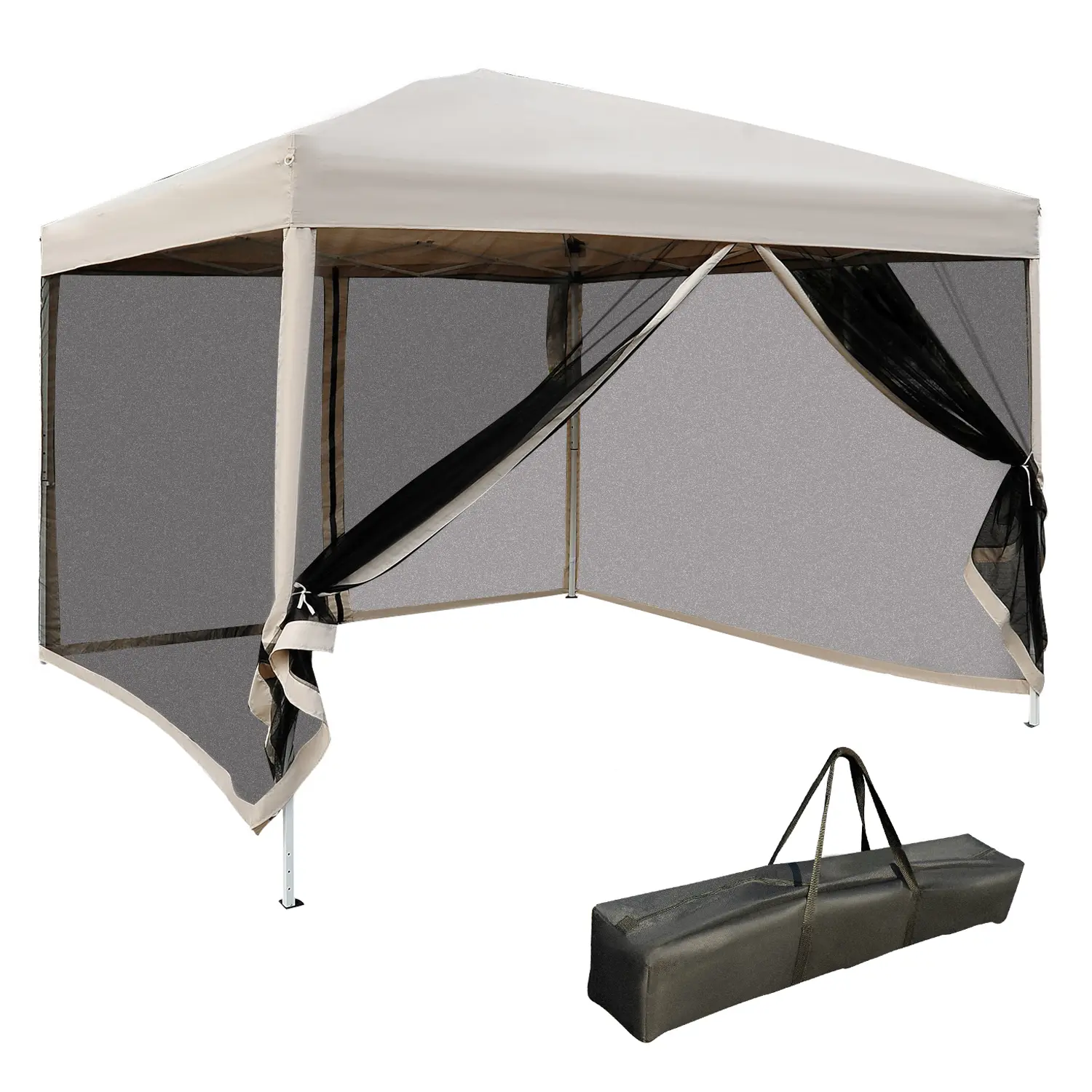 Outsunny 210D Oxford 10'x10' Foldable Lightweight Portable Awning Pop Up Tent - UV Resistant Shaded Sunshade Canopy Parasol, Height Adjustable, Carry Bag Included for Outdoor Parties, Garden - Portable Awnings, Canopies & Shade, Foldable Canopy
