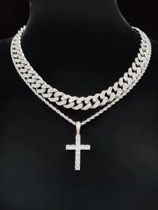 2026 New Model Rhinestone Decorated Cross Pendant & Necklace, Iced Out Cross, Fashion Jewelry for Party, Daily Clothing Decor, Trendy All-match & Exquisite Jewelry for Birthday Gift, Cross Necklaces, Iced Out Chains
