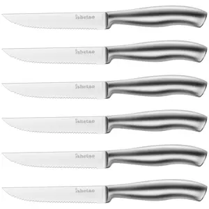 Steak Knife Set of 6, 4.5 inches Dishwasher Safe High Carbon Stainless Steel Knives, Silver