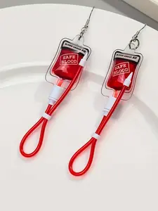 Vampire Blood Bag Earrings - Witchy Jewelry 1 Pair Gothic-Inspired Resin Stainless Steel Hooks for Women - Halloween Party Accessory, All-Season Wear