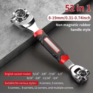 52-In-1 Universal Socket Wrench Set, Adjustable Dual Head Tool with Rubber Handle, Flexible 360 Degree Rotating Head, General Car Repair Wrench