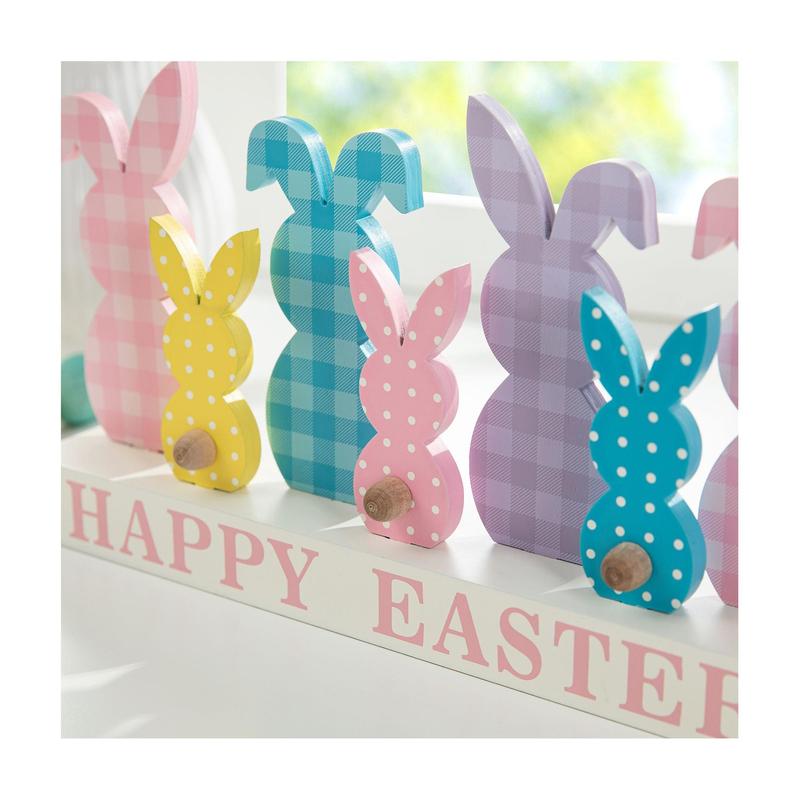 Glitzhome 11.75" Wooden Happy Easter Bunny Family Table Decor