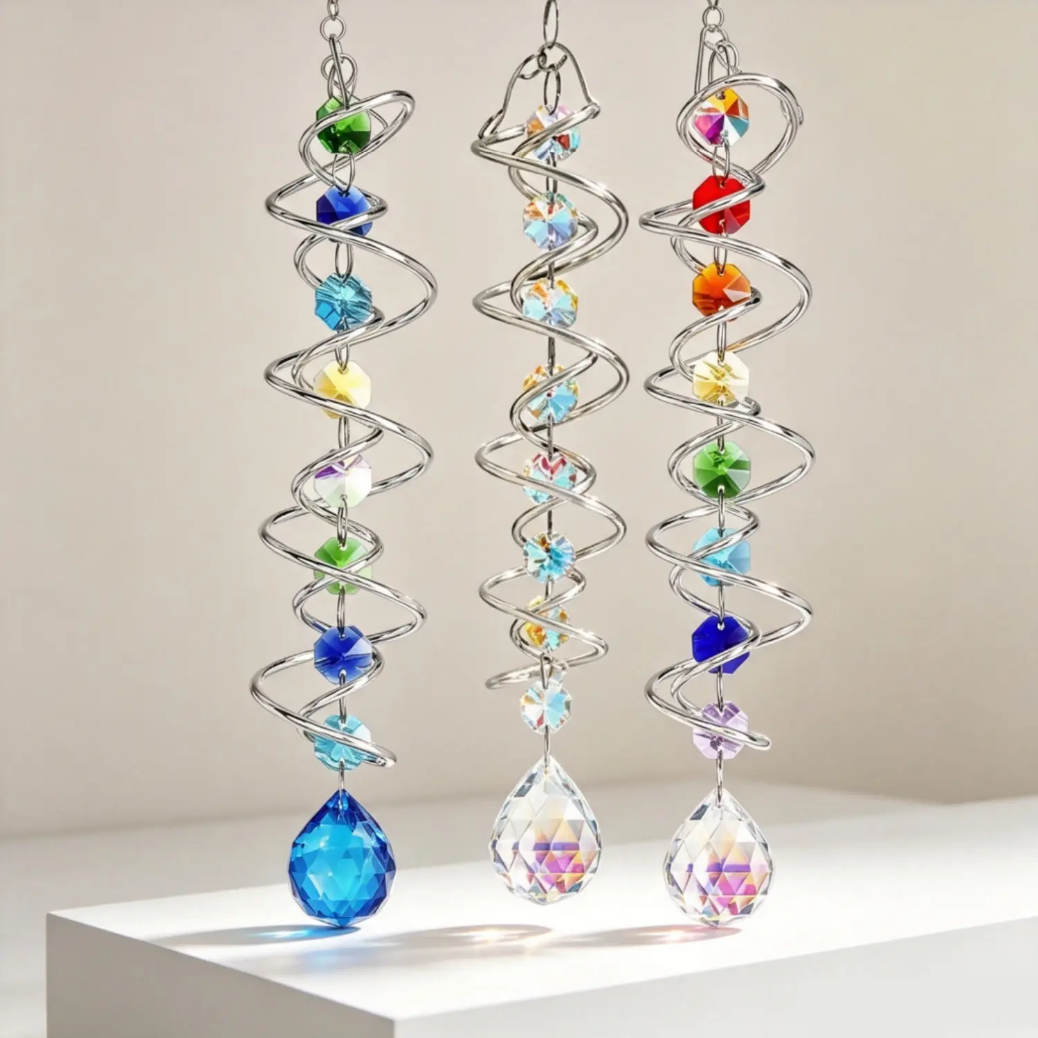 3Pcs Suncatcher Wind Spinner Gazing Ball Spiral Tail, Crystal Sun Catchers with Seven Chakra Beads Window Hanging for Indoor Home Outdoor Garden Decor Wedding Birthday Party Gifts for Girl Women Mom - Home Improvement.