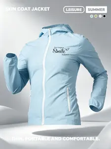 Don't forget to Smile TODAY Butterfly And Text Print Women Summer Hooded Zip Up Skin Coat Jacket Four Colors Optional Soft Skin Friendly Comfortable Loose Breathable Lightweight Fashion Casual Outdoor Camping Hiking Cycling Commuting Daily Travel Vacation
