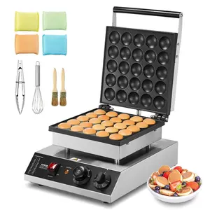 fathersdaygift VEVOR Mini Dutch Pancake Maker, 25PCS 43mm Diameter Dorayaki Baker Machine, 1700W Commercial Electric Poffertjes Grill, Non-stick Stainless Steel, Temp Time Control, for Home Kitchen Restaurant