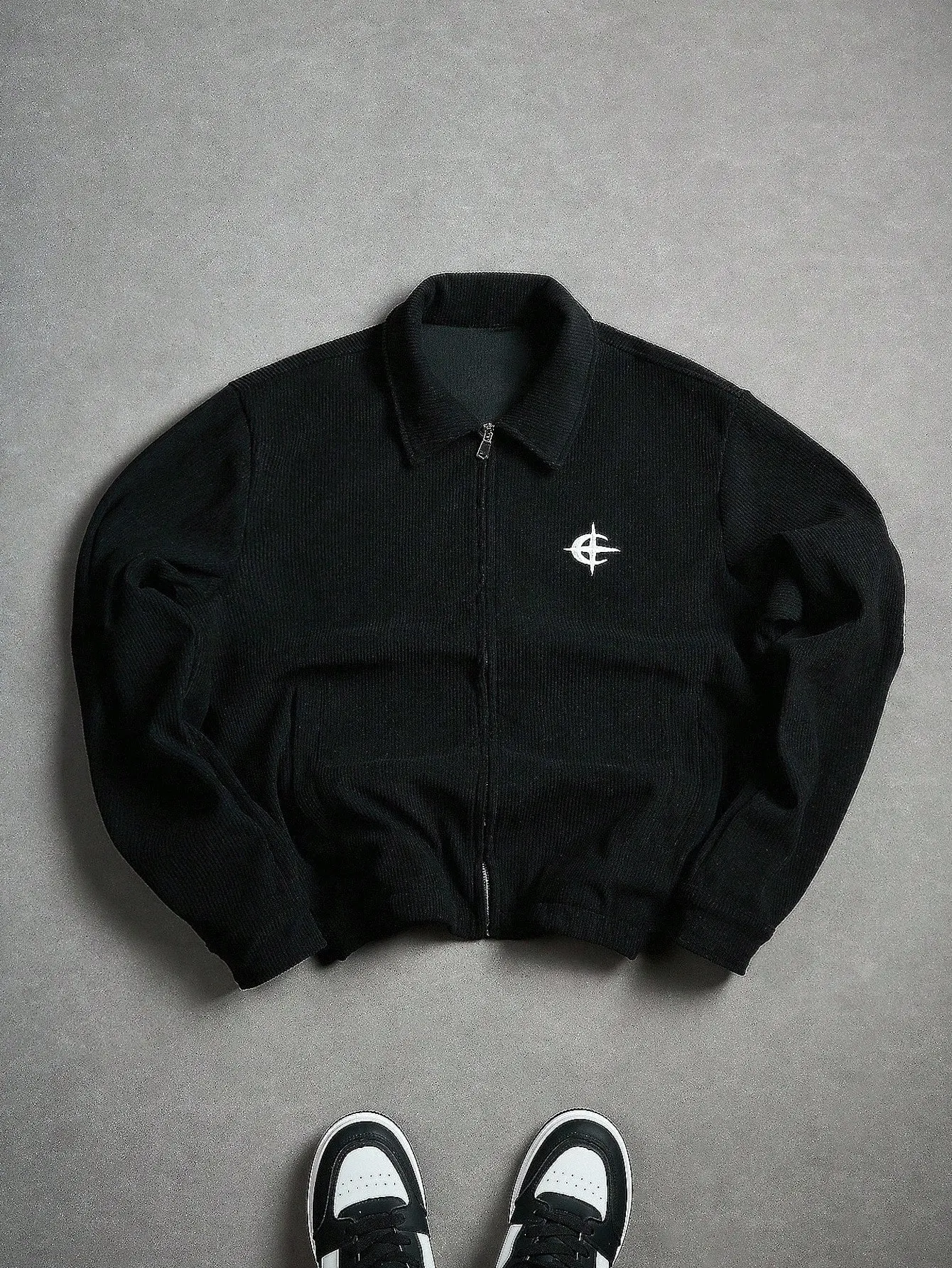Unisex Cropped Corduroy Zip-Up Jacket – Soft & Anti-Pill, Embroidered Logo, Elastic Cinched Hem, Flattering Fit, American Vintage Minimalist