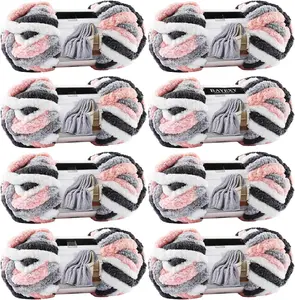 Chunky Chenille Yarn for Hand Knitting 8  Pack  Chunky Yarn for Hand Soft Blanket Knitting, Bulky Thick Fluffy Yarn for Crocheting (Kitten Color)