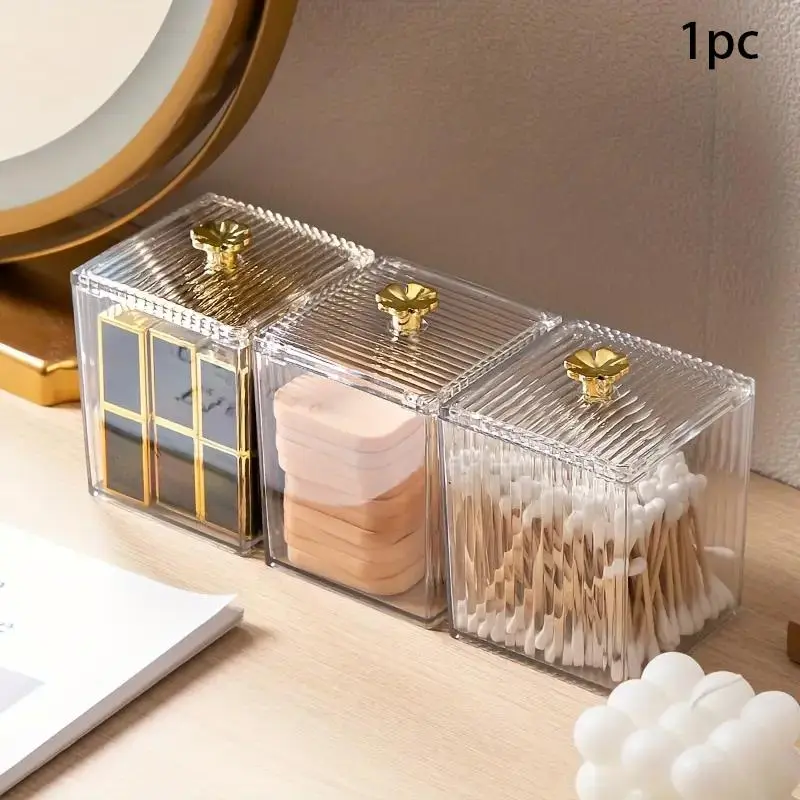Makeup Organizer with Lid, 1 Count Clear Cosmetic Storage Box, Rectangle Make up Organizer, Jewelry Organizer, Elegant Storage Jar, Dresser Storage Containers
