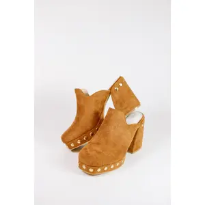 Camel Studded Clog Mules
