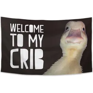 REwis Welcome To My Crib Tapestry Flag 40x60 inch Funny Poster Banner Wall Outdoor Hanging Flag for College Dorm Room Decor Decoration Black Print