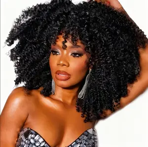 12 Inch Afro Curly Wig with Bangs! 280g Fluffy Black Kinky Wig  Heat Resistant Synthetic Hair  Daily Wear/Party/Halloween Ready! Women’s Short Wig