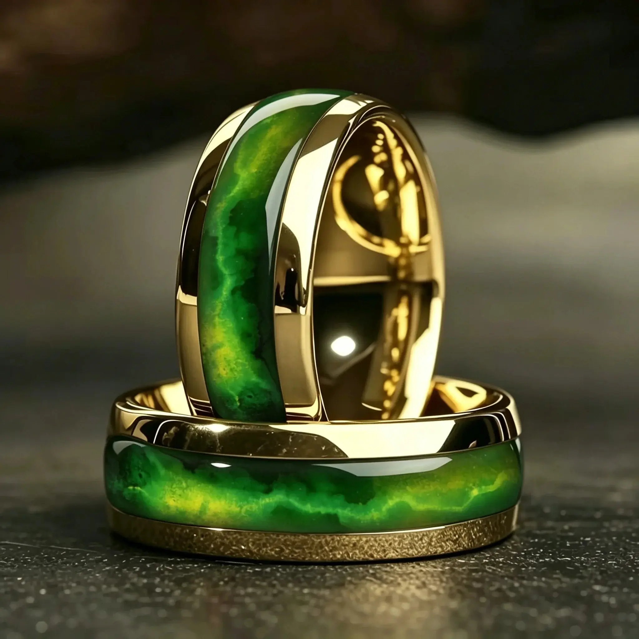 Fashion Men's Stainless Steel Rings Artificial Green Agate Stone Inlay Jewelry Suitable for Daily Wear, Gift for Him Non-Fade