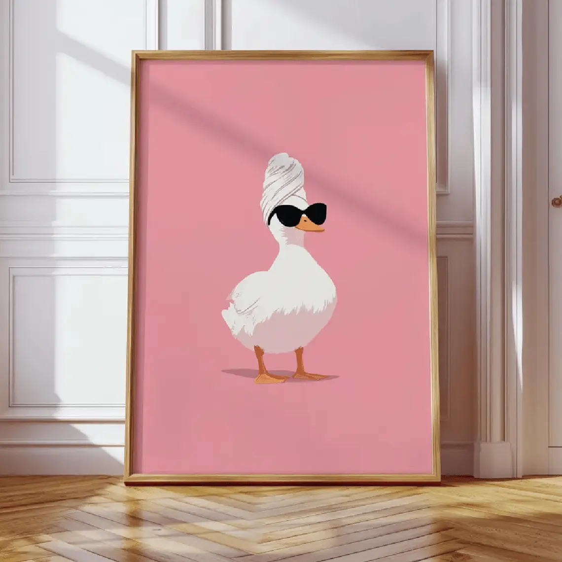 1pc Vintage Duck with Glasses & Towel Canvas Poster |   Pink Aesthetic Animal Wall Art, Funny Bathroom or Bedroom Decor, Unframed Canvas Print for Living Room, Housewarming Gift, Quirky Design, High-quality Print, Home Decoration