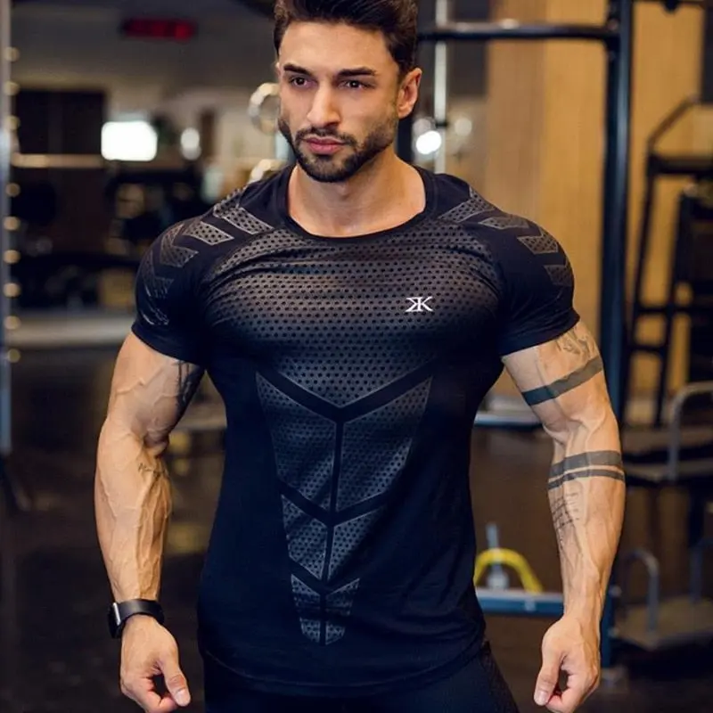 Quick dry Men Running Sport Skinny Short Tee Shirt
