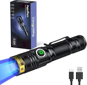 UV 365nm Light Flashlight USB Rechargeable Ultraviolet LED Woods Lamp Portable Blacklight for cat Urine Detection Dry Stains, Uranium Glass, Resin Curing, D300 365 nm