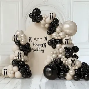 Black and White Champagne Bow Balloon Arch Kit Double-stuffed  Beige Cream Balloons for 2025 Graduation, Prom, Martini Birthday,Bridal Shower, Wedding, Bride Party Decorations