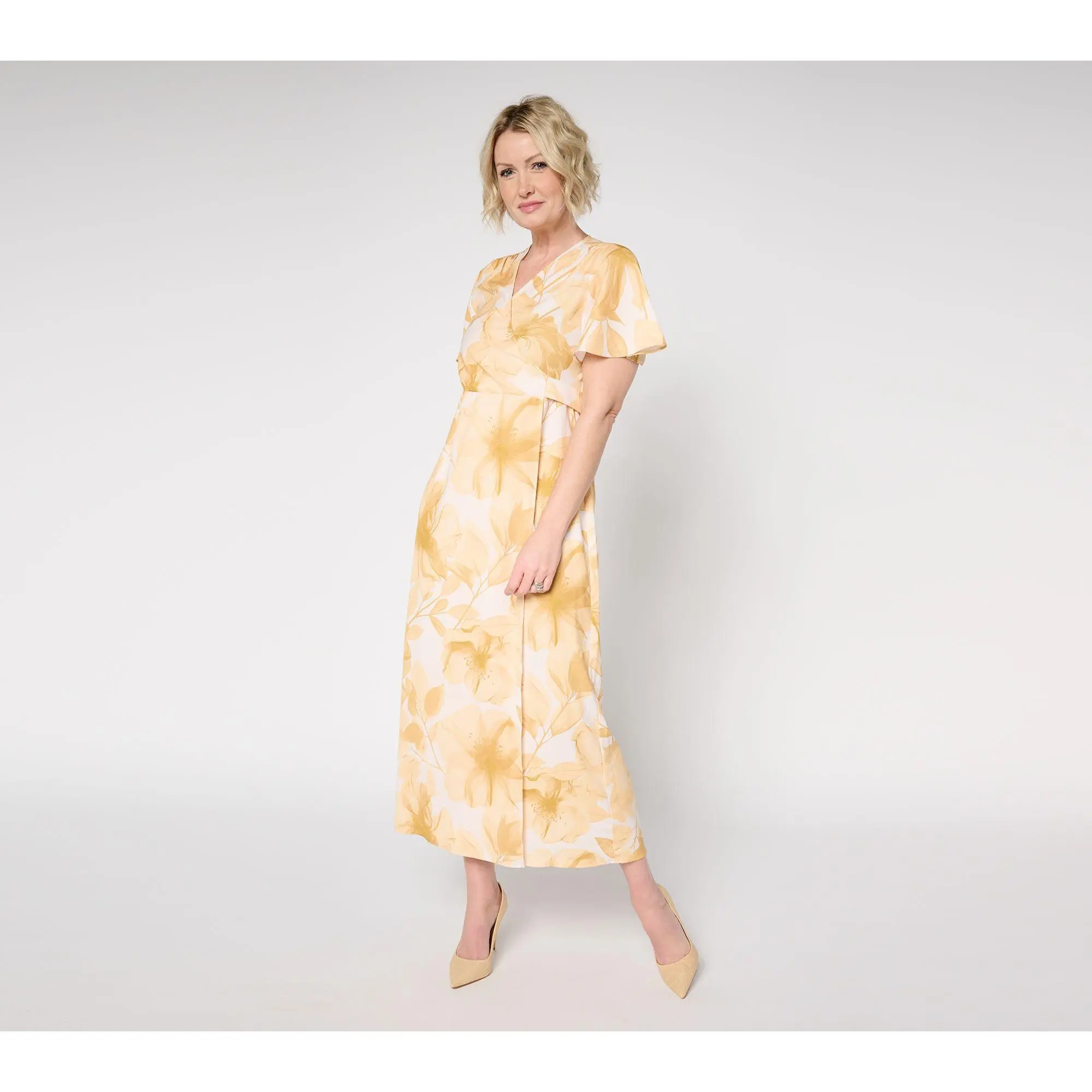 Me by Jennie Garth Petite Camellia Printed Faux Wrap Dress