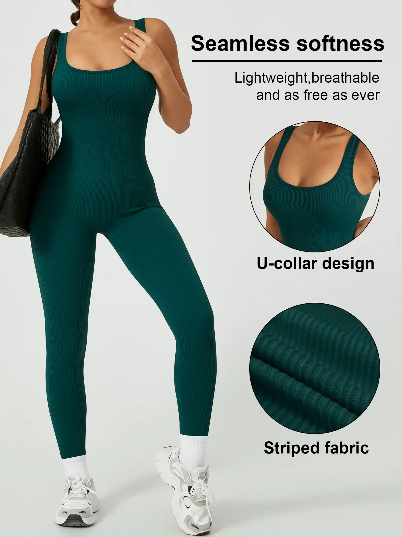 OPAAK Women Solid color Black Seamless Ribbed Tight Fitting Sports Tank Unitard Soft and Comfortable Waist Controlling Shaping Bodysuit Fall Apparel