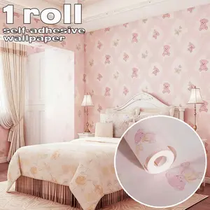 Cute Animal Pattern Self-Adhesive Wallpaper Roll, Peel And Stick Wallpaper Designs, & Blue Colors Available, Easy Installation, Perfect for Bedroom Decor