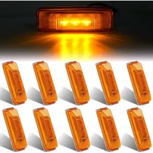 Partswcgg 10Pcs 4" Inch Thin Line Sealed LED Marker/Clearance Lights Amber 3LED w/RV Base Mount, Waterproof 4"x1" Rectangle LED Trailer Marker Lights Kit RV Clearance Side Marker Fender2026