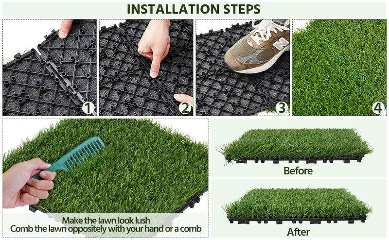 Yaheetech Artificial Grass 12" x 12" Interlocking Turf Tile Self-draining Grass Indoor/Outdoor Flooring Decor, 27PCS