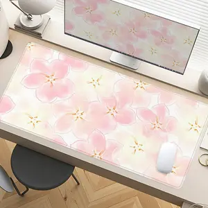 Pink Floral Desk Mat Gaming Mouse Pad XXL Extended Mouse Pad for Laptop Large Mouse Pad for Desk with Non-Slip Rubber Base Stitched Edges Surface for PC Gamers Office Workers & Home Use