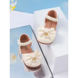 Pearl Head Sandals Princess Bow Soft Non-Slip Sole Ideal Birthday Party Daily School Wear Shoes