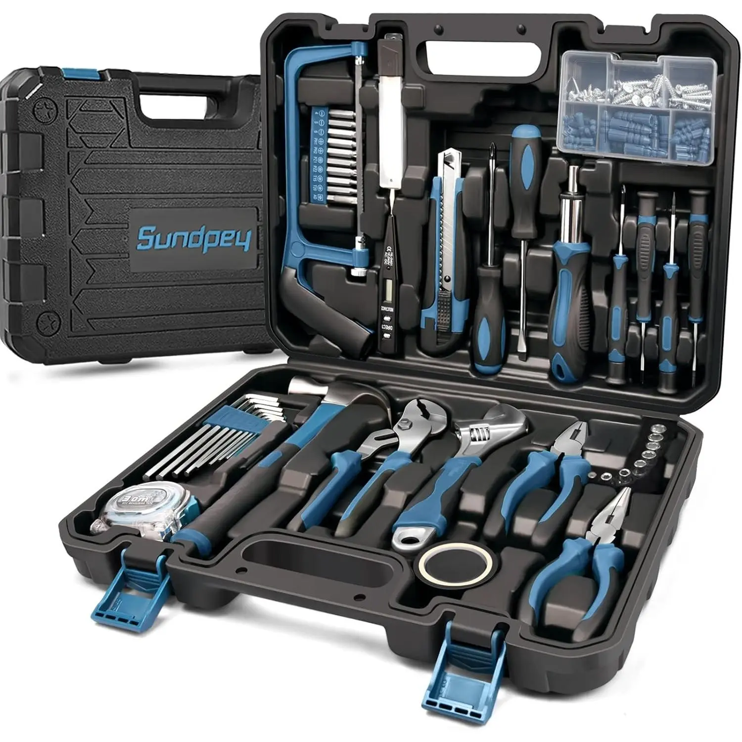 Home Tool Kit 148-Pcs - Hand Repair Tool Set with Case & Ratcheting Screwdriver & Hex Key & Pliers & Wrench & Voltage Tester & Pump Plier for Men Women