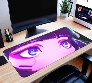 Neon Anime Girl Eyes Mouse Pad – Smooth XL Gaming Desk Mat, Cyberpunk Purple Aesthetic for PC Gamer & Anime Lovers